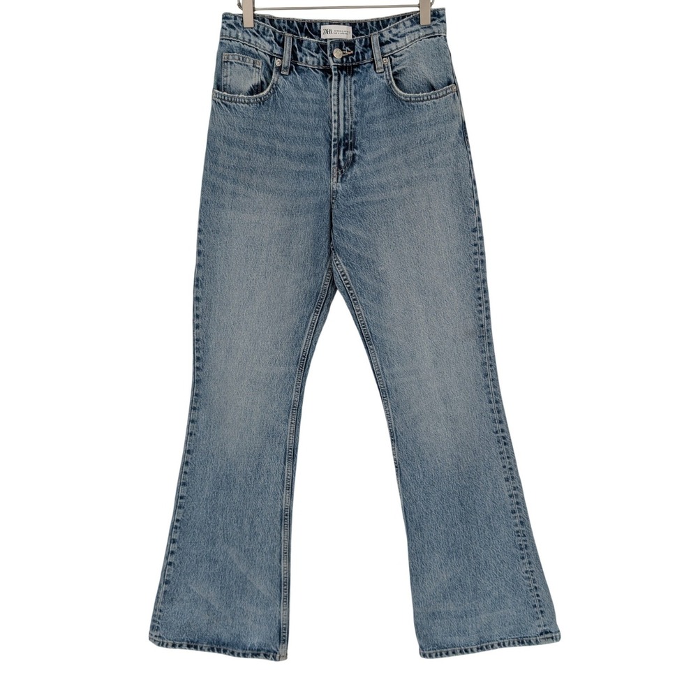 Zara‎ High Rise Flare Jeans Womens 6 Blue Rigid Denim Light Wash Boho Indie Y2K